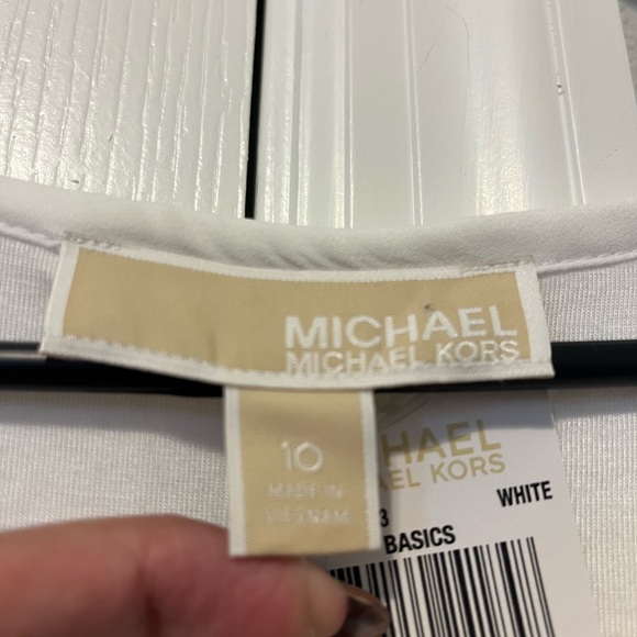 NWT Michael Kors Quarter Zip White Blouse with Inner Lining Gold Accent Size 10 - Picture 8 of 8